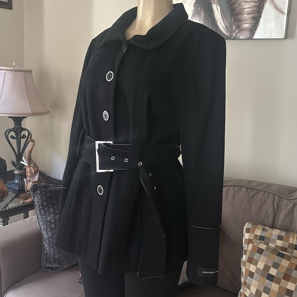 Jones New York Trench Coat Peplum Wool Blend size 12 - Picture 2 of 9